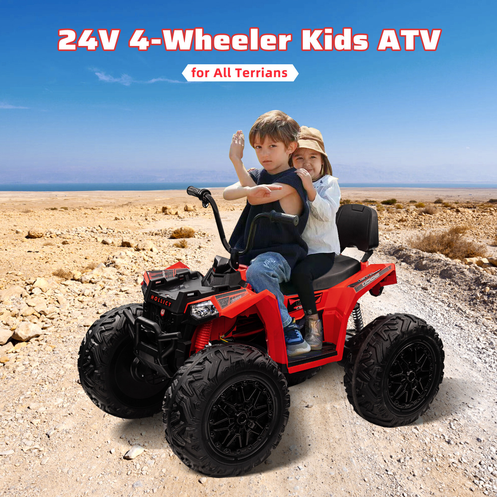Kids ATV Car, 24V Ride On Car 4WD Quad Electric Vehicle, 4x80W Powerful Engine