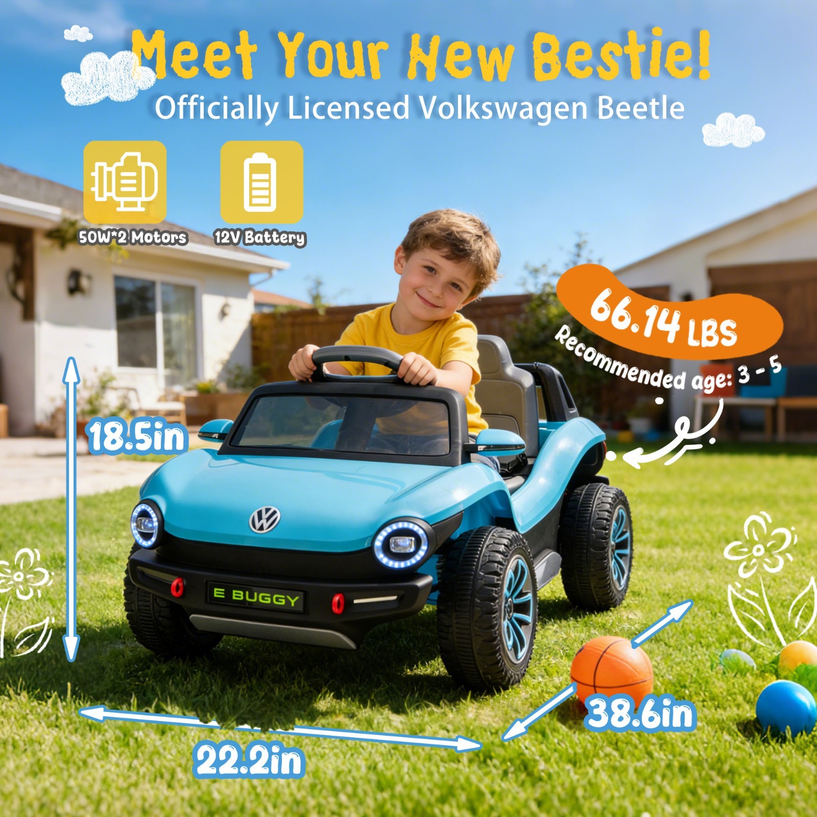 12V Kids Ride on Car Licensed Volkswagen Beetle Electric Toy with Remote Music