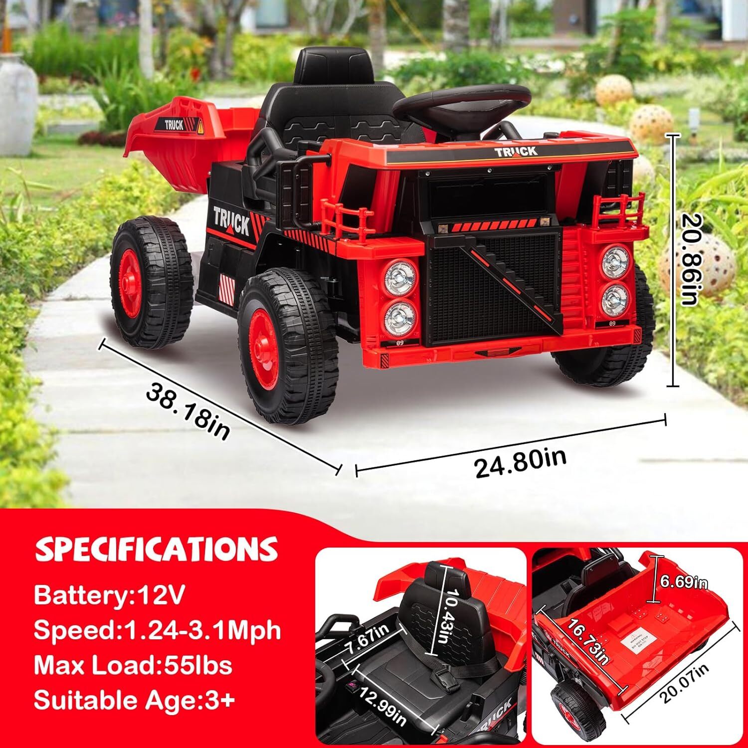 12V Kids Ride On Dump Truck, Electric Construction Vehicle With Remote Control