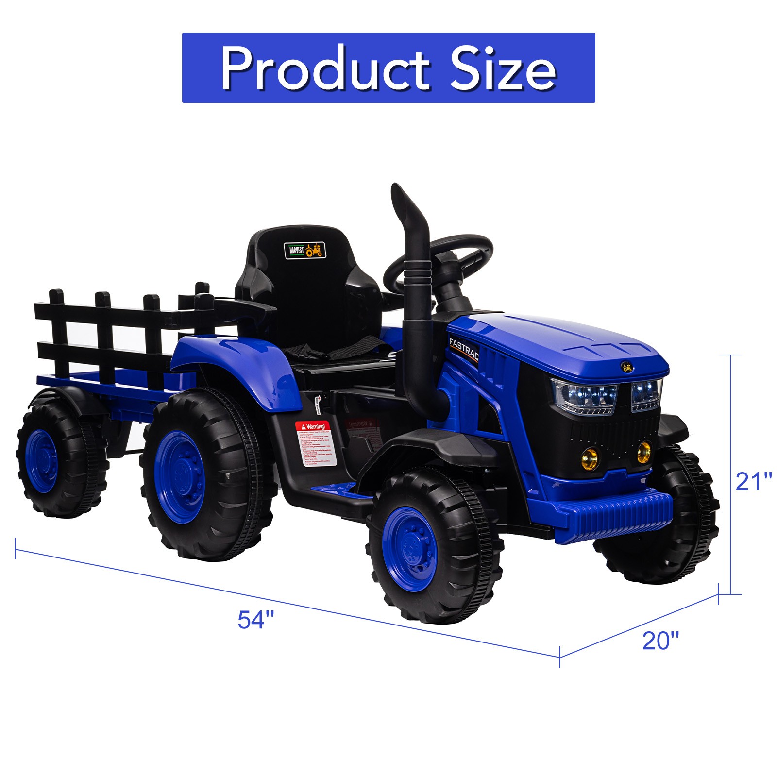 Kids 12V Electric Ride On Tractor w/ Remote, Music, Trailer,Dual Motors,6 Wheels