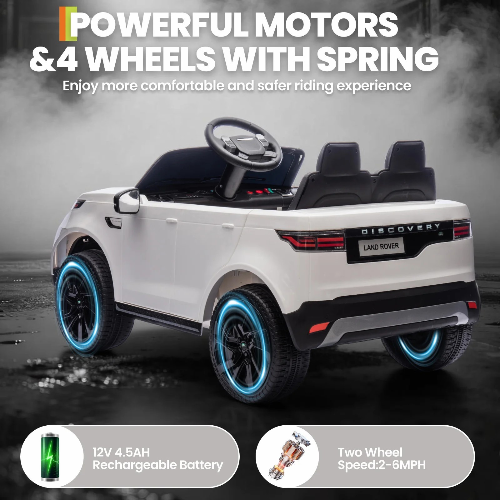 12V Kids Ride On Car Land Rover Style Dual Motors 3 Speed Remote Control White