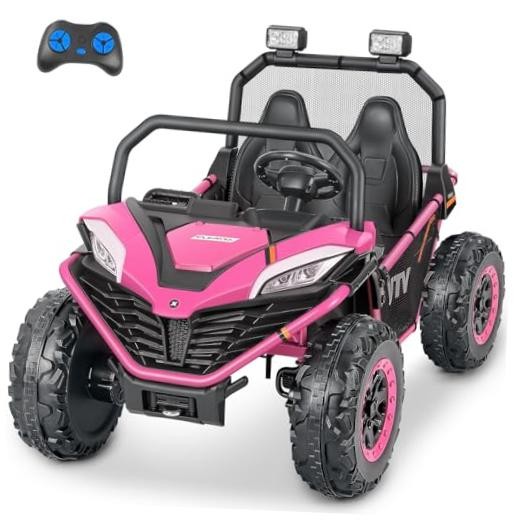 24V Ride on Car for Kids, 2 Seater XL 20″ Seat Ride on Toy, 10AH 4WD Pink