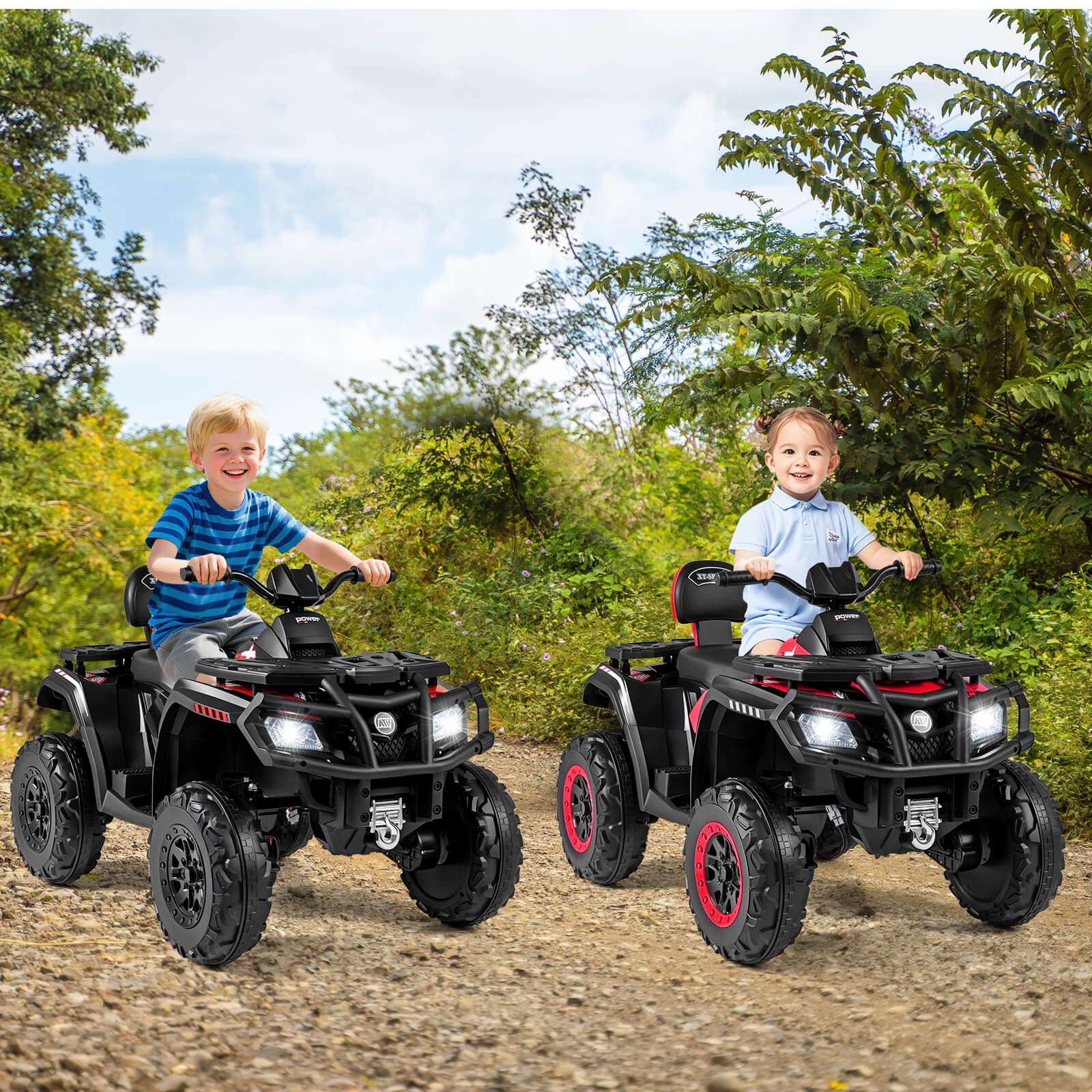 24V 2-Seater 4-Wheeler Quad Electric Vehicle w/ 4 Motors, Soft Start LED Lights