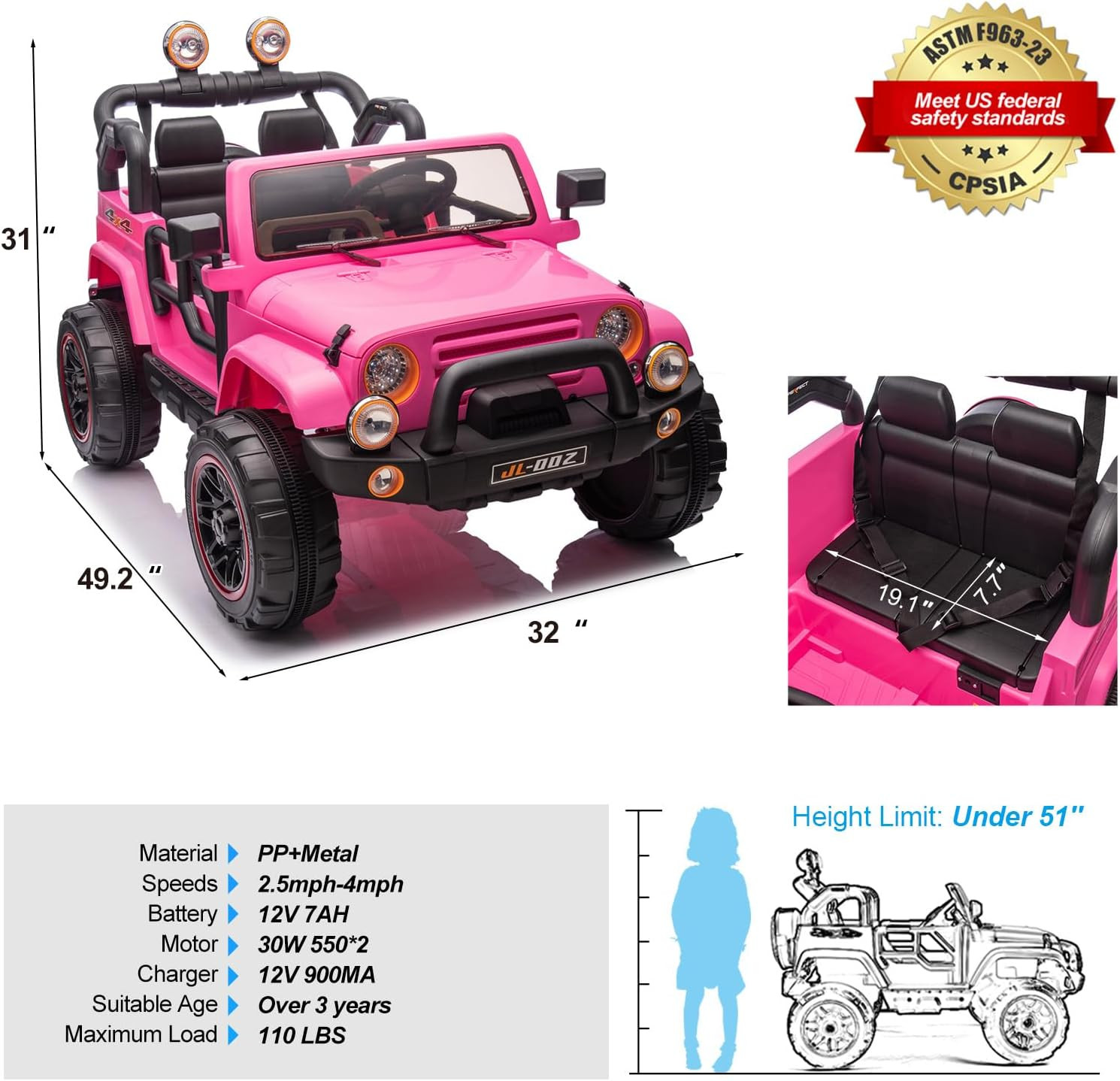 2 Seater Ride on Truck and Car Cover, 12V Children’S Electric Car with Parental