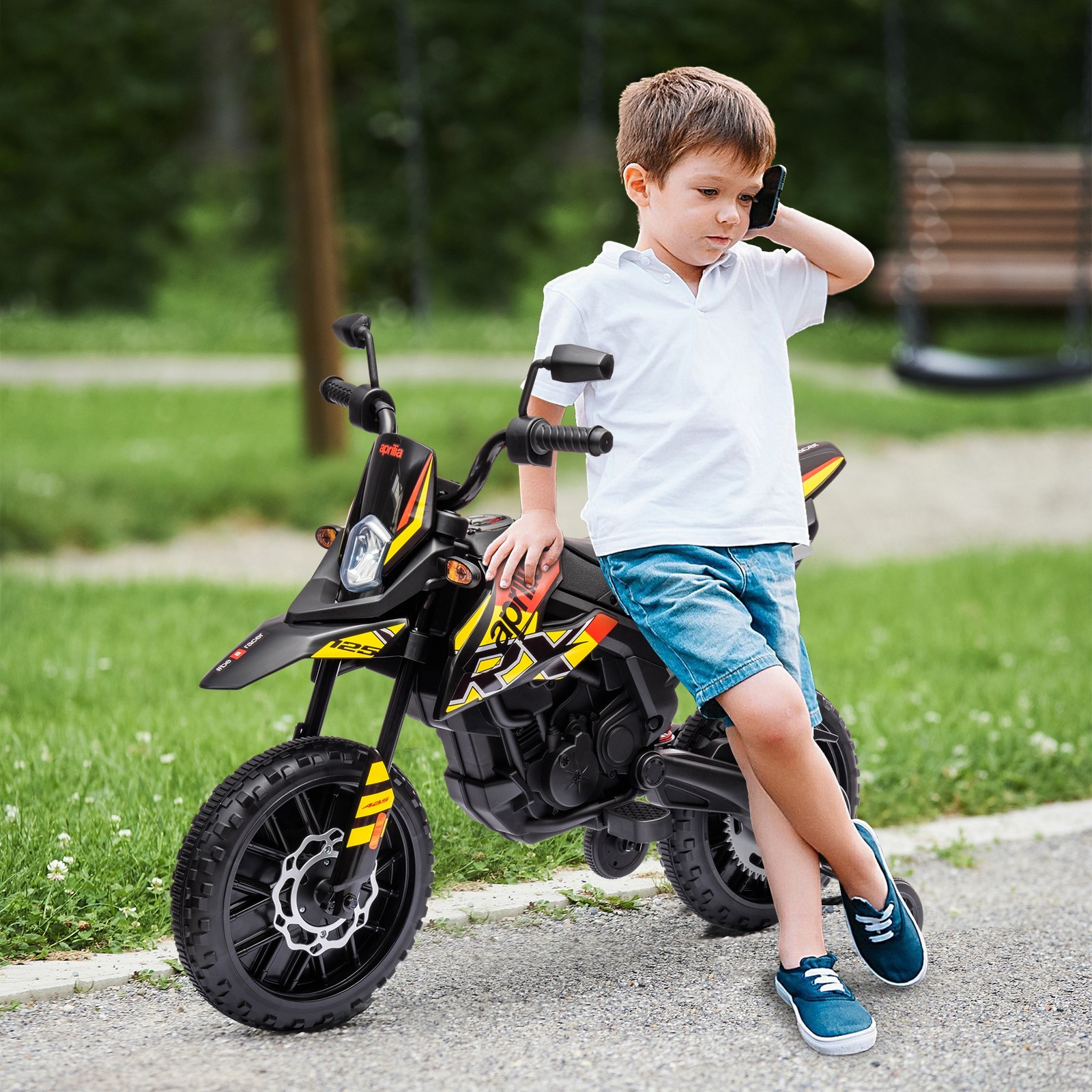 12V Aprilia Licenced Kids Motorcycle Removable Training Wheel Shock Absorber