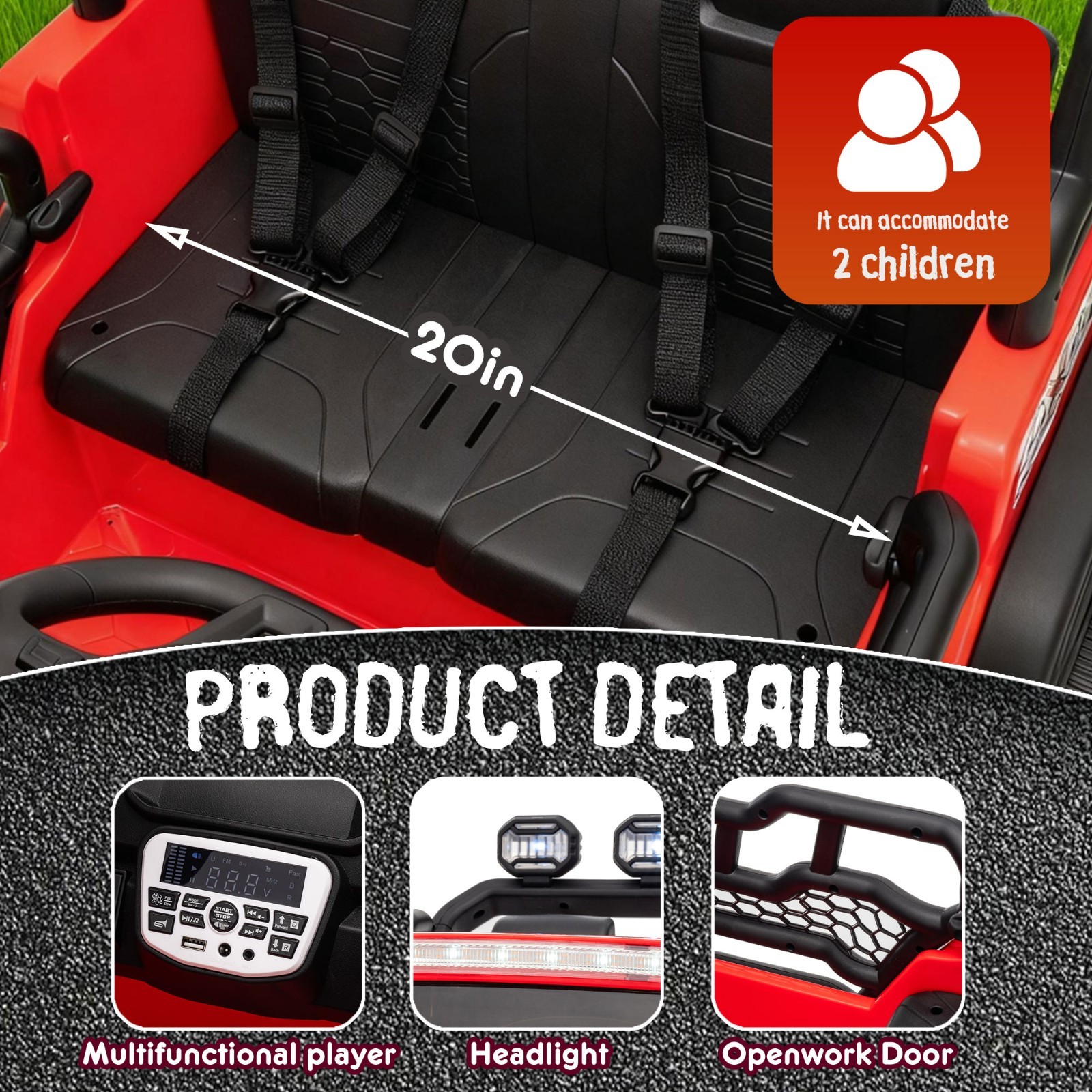 24V 2 Seater Electric Car Ride on Truck for Kids w/Remote,Power Wheels Jeep,Red