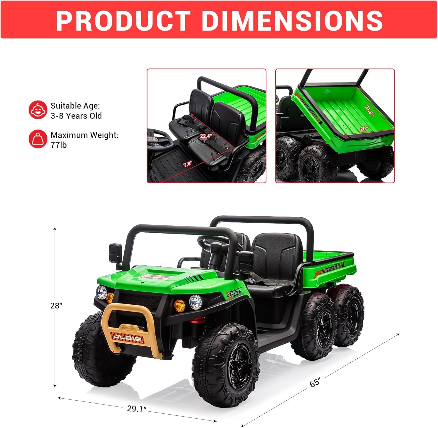 Kids 24V Ride On Dump Truck UTV Electric Ride On Car Toys Vehicles w/ Dump Bed