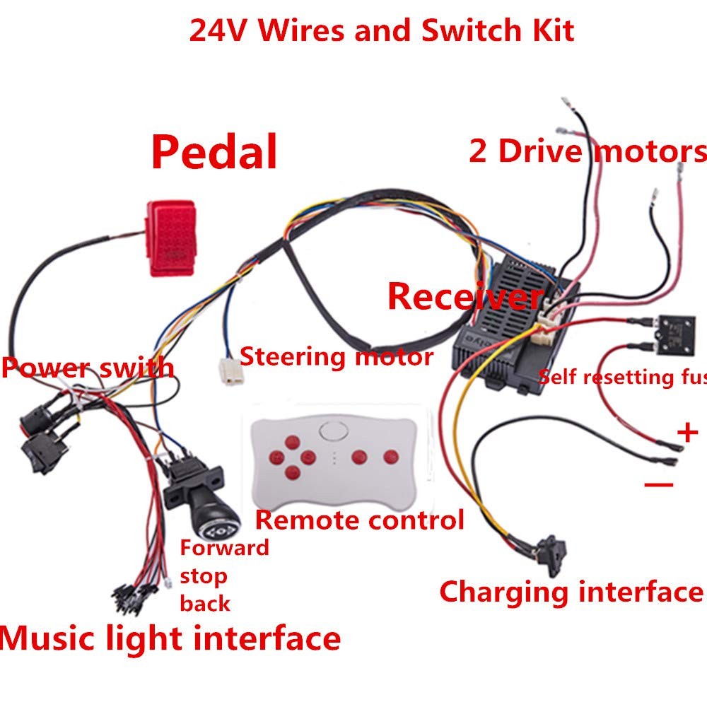 24 Volt Children Car DIY Modified Wires and Switch Kit,with Remote Control, -…