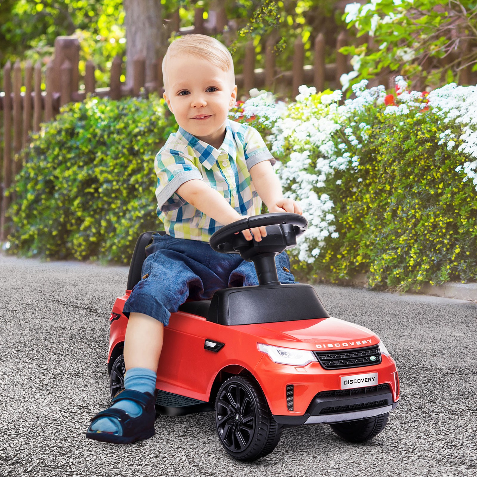 2 in 1 Land Rover Licensed 6V Ride On Car, Sliding Car, Red