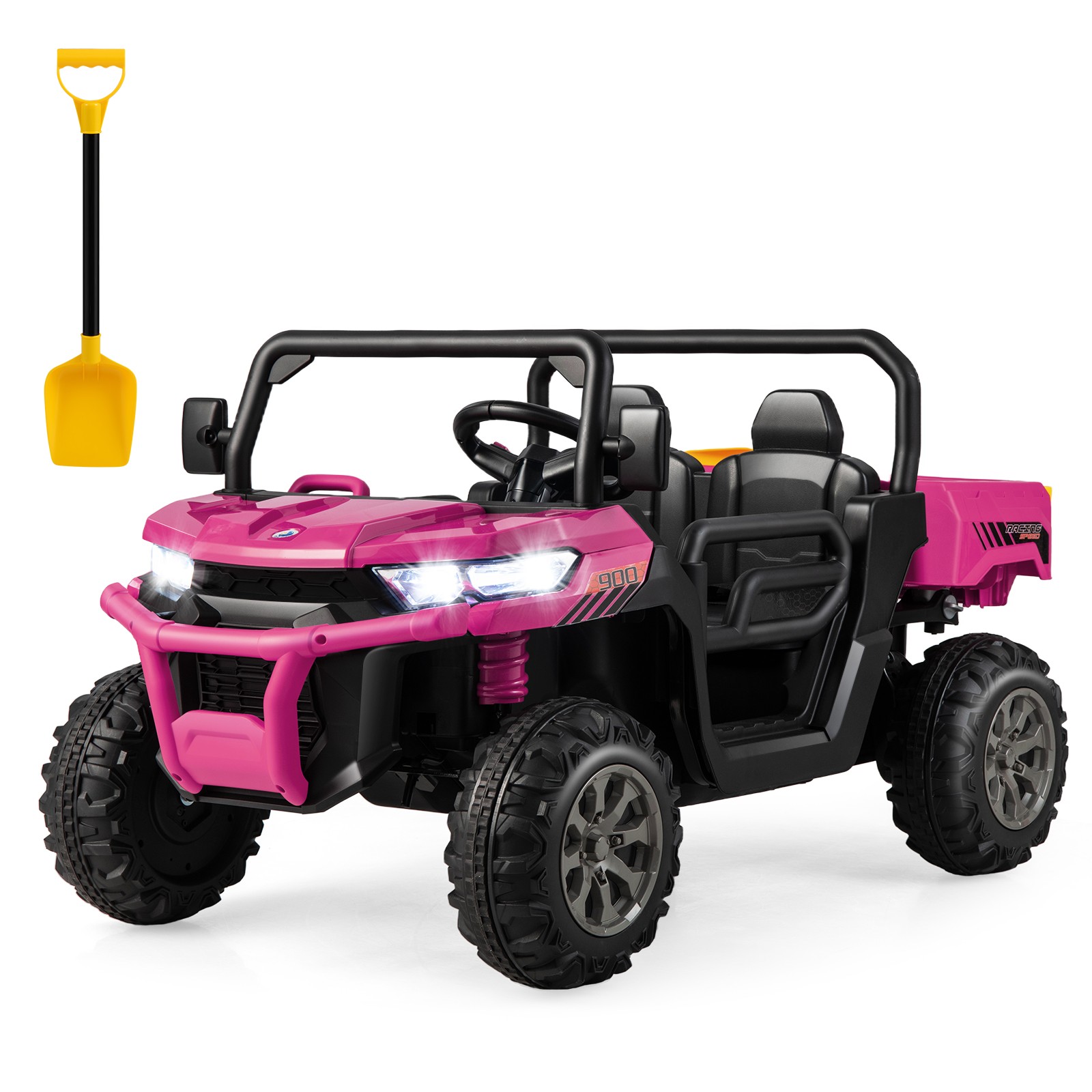 12V 2 Seater Ride On UTV Dump Truck Remote w/ Electric Dump Bed & Shovel Pink