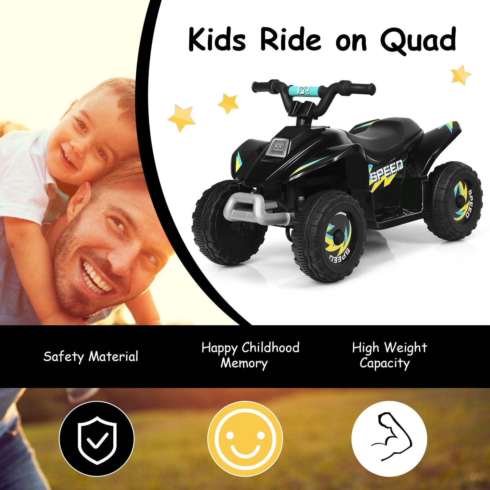6V Kids Electric Quad ATV 4 Wheels Ride On Toy Toddlers Forward&Reverse Black