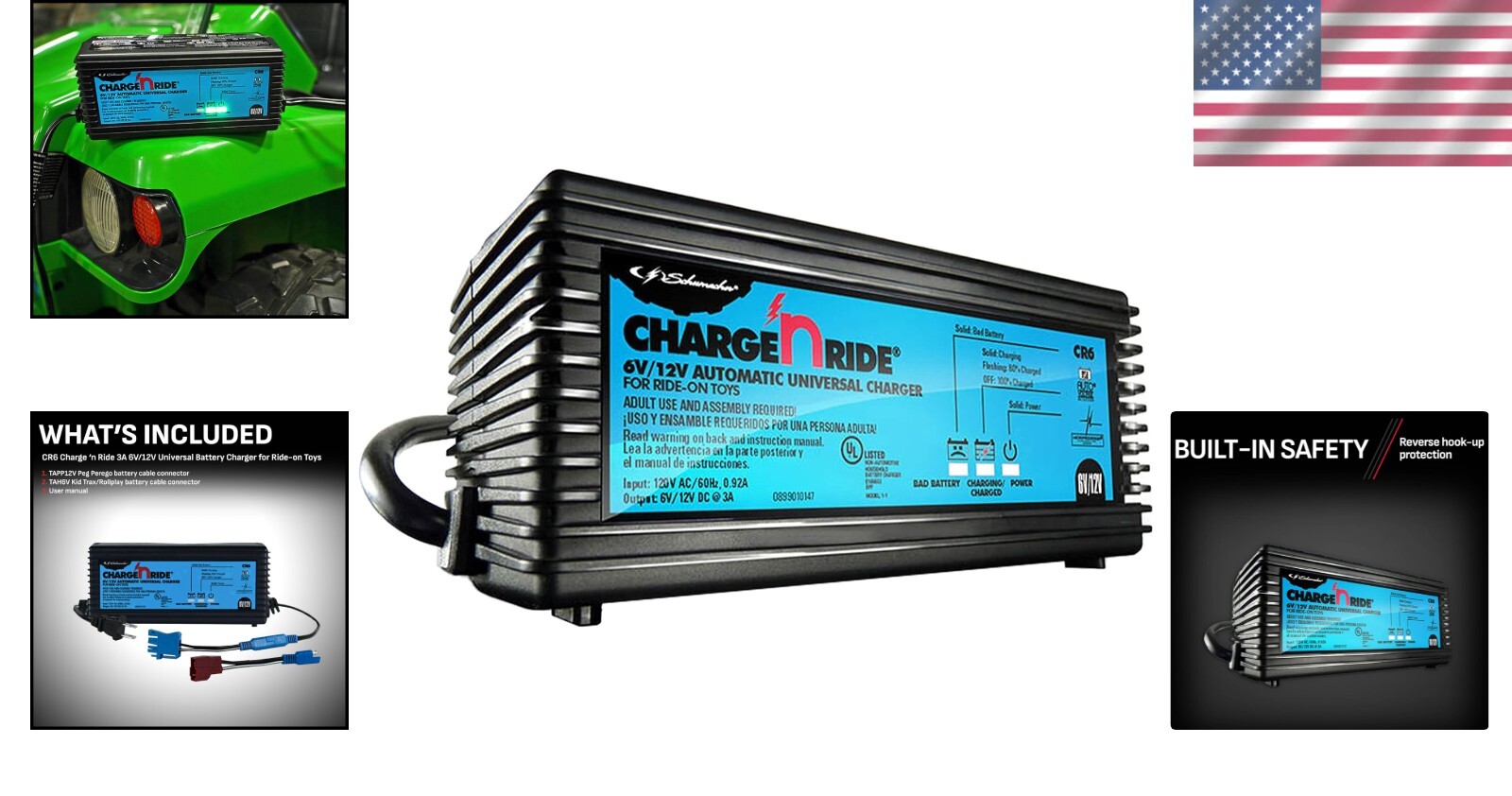 3 Amp Fully Automatic Charger for 6V/12V Ride-On Toys – Quick Connect System