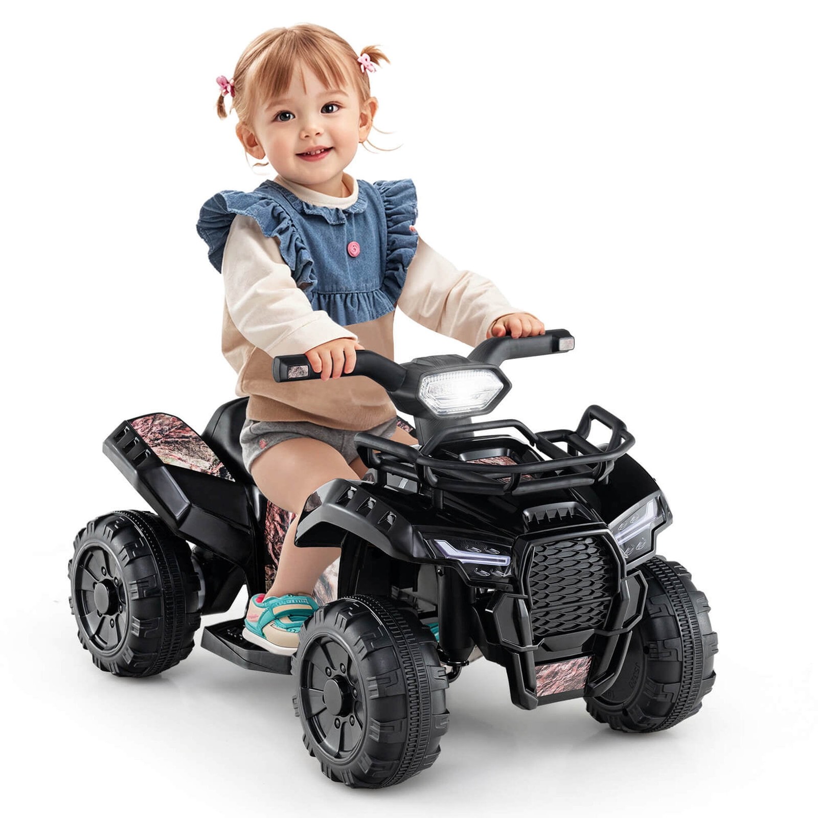 6V Electric Children Toy Car Music Story Function USB Front Storage Basket Black