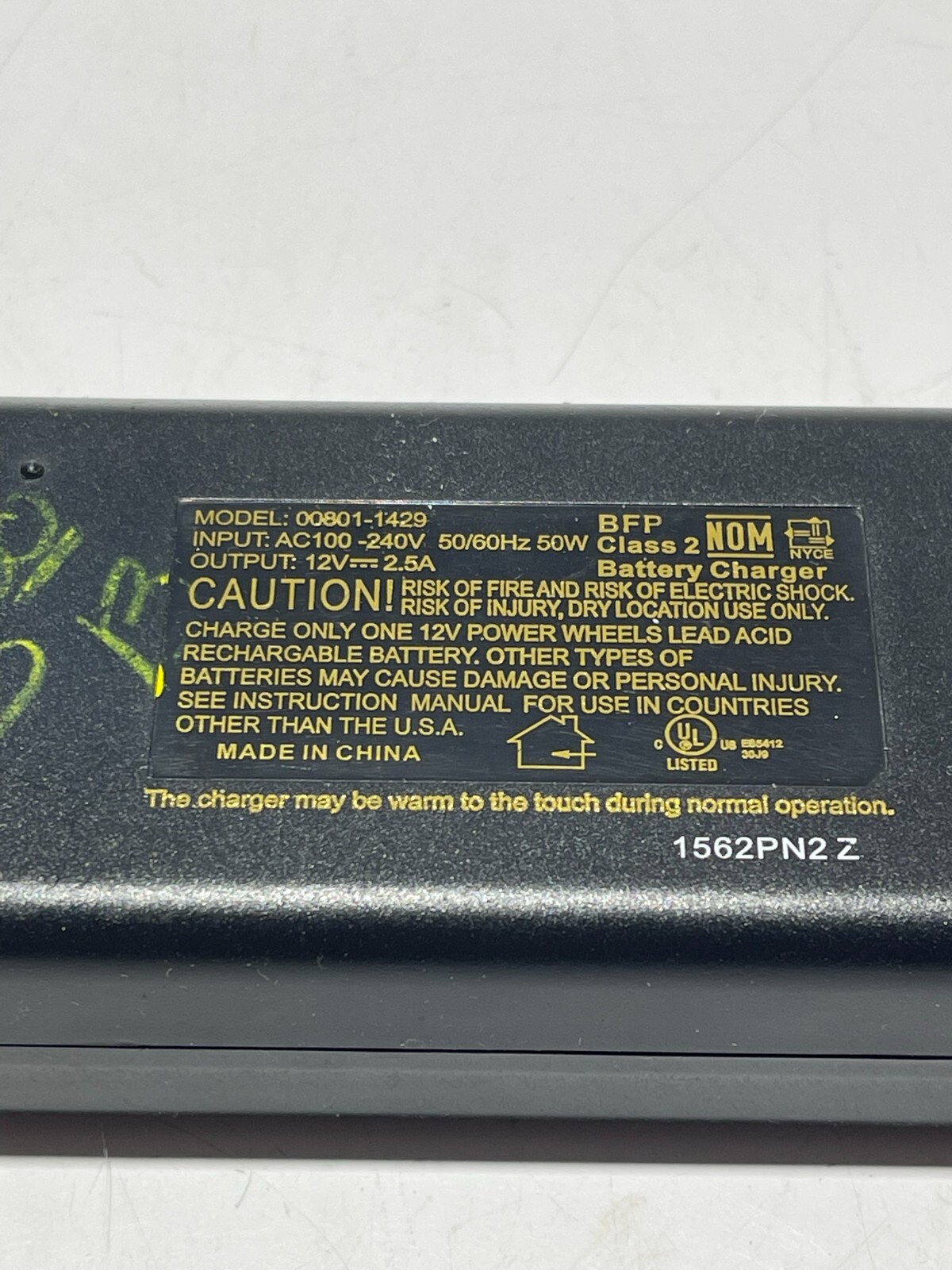 OEM Power Wheels Fisher Price 12 Volt Quick Charger Battery 00801-1429 12V 2.5A