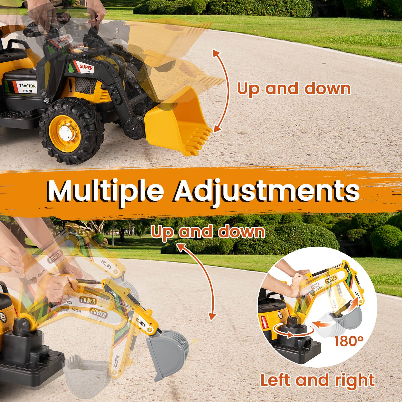 4 in 1 Ride on Tractor, Excavator & Bulldozer for Kids, Trailer, Shovel Bucket