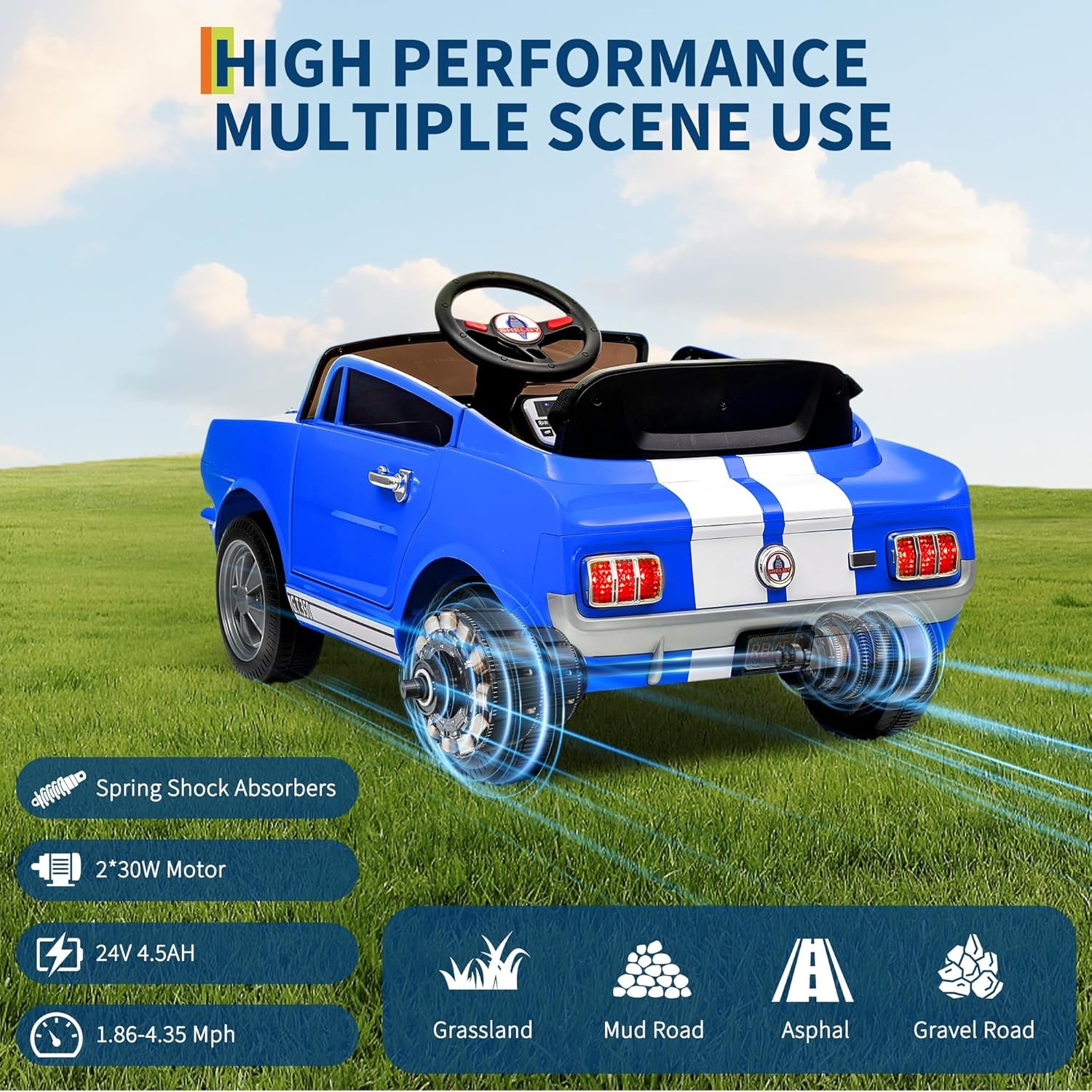 Kids Electric 24V Wheeler Car Ride on Toy w/ LED Remote Licensed Shelby GT350