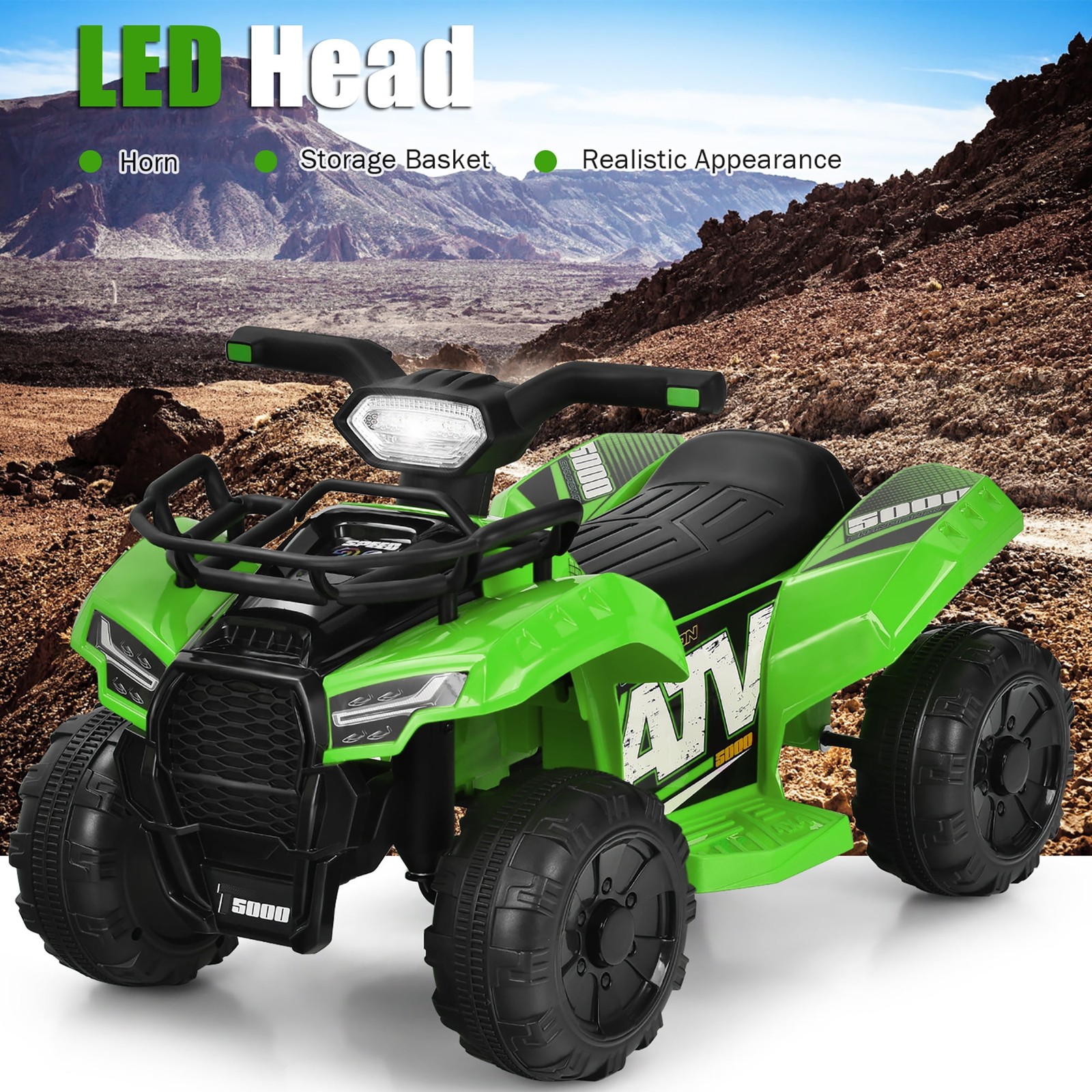 6V Kids ATV Quad Electric Ride on Car Toy Toddler with LED Light MP3 Green
