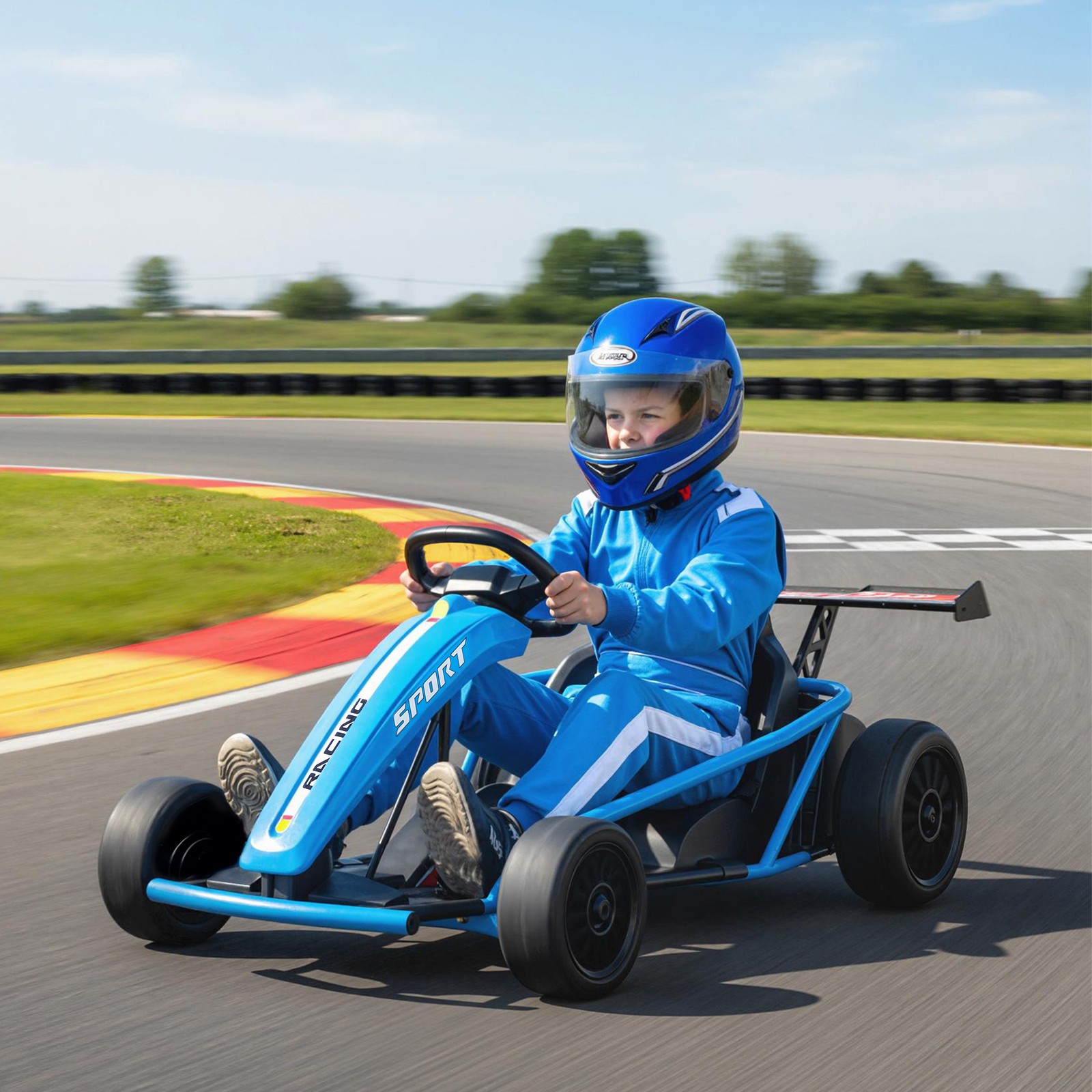 24V 8.1 MPH Electric Drift Kart for Kids with Dual Motors, Blue