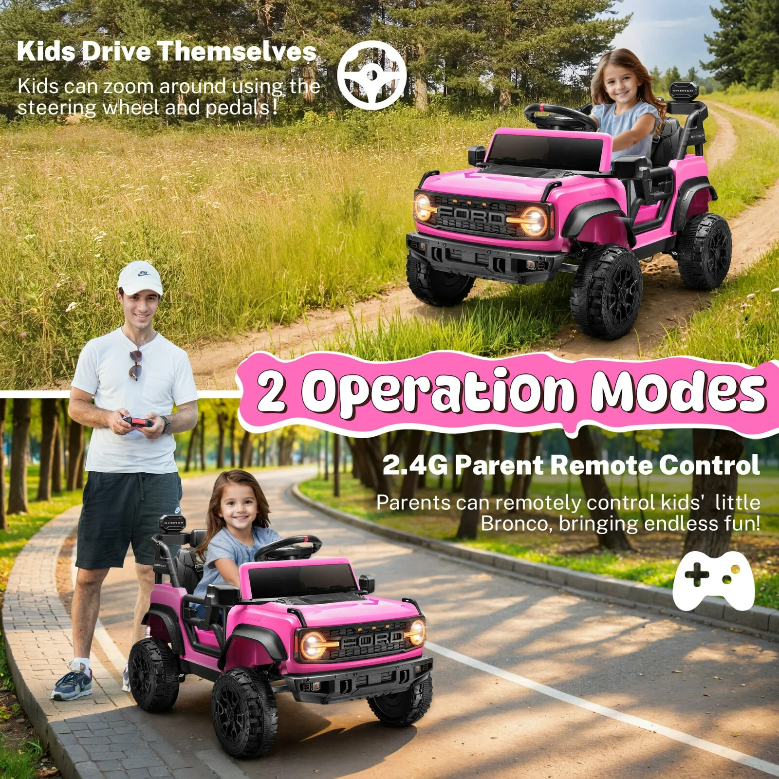 Ford Ride on Toy Cars, 12V Ford Bronco Raptor Powered Ride on Truck with Remote