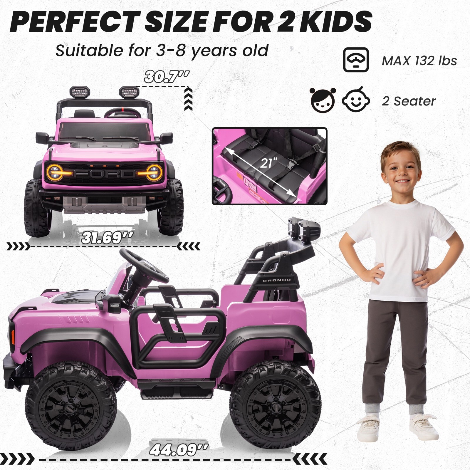 24V Ride on Toys for Big Kids, Licensed Ford Bronco Raptor 2 Seater Ride on Cars