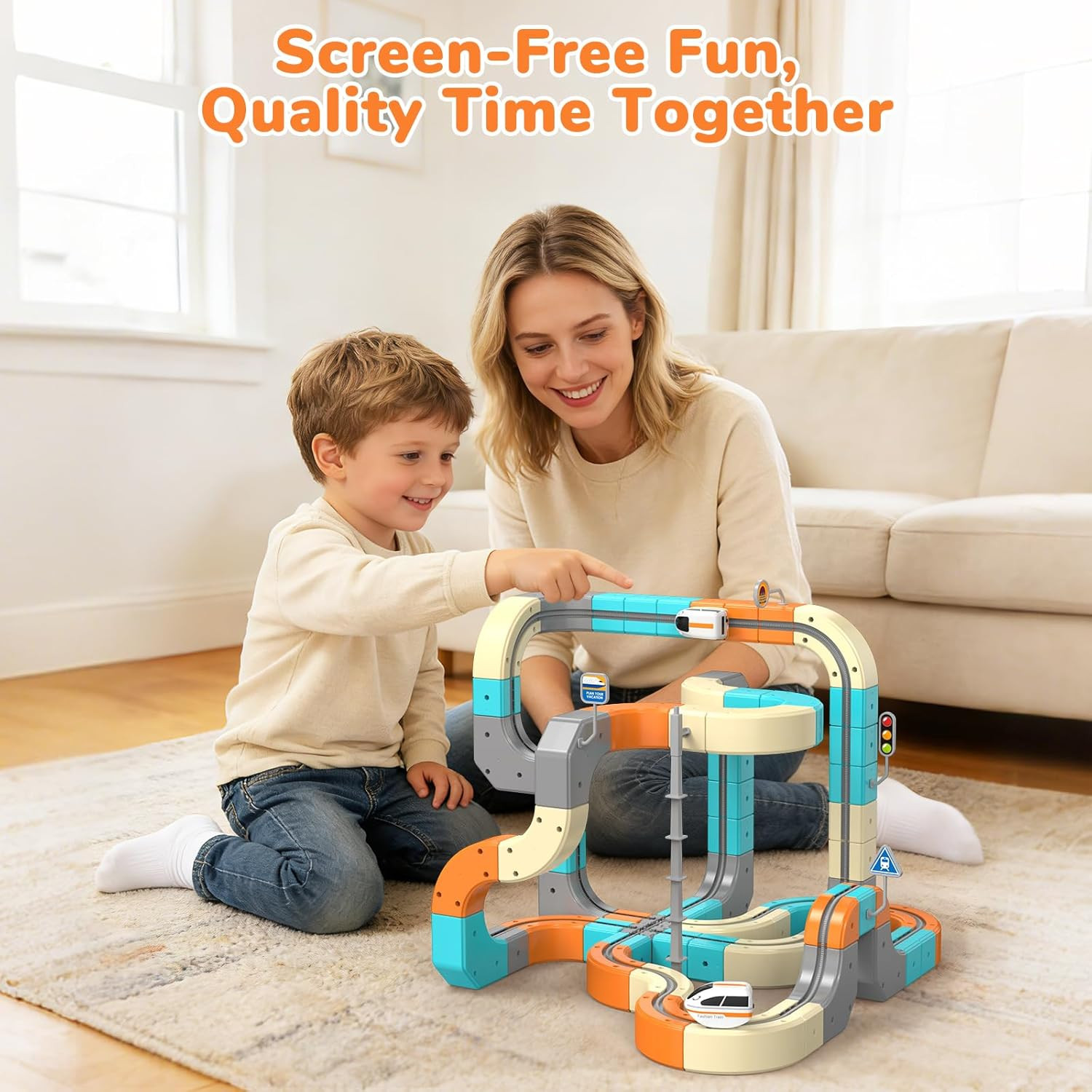 Electric Train Set, 3D Flexible Race Track for Kids 3–8 Years, 124 Pcs Gravity-D