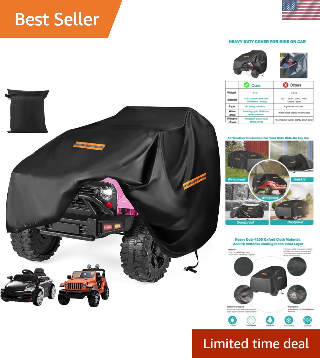Kids Ride On Car Cover,Large Power Wheels Cover Waterproof,Heavy Duty 420D Un…