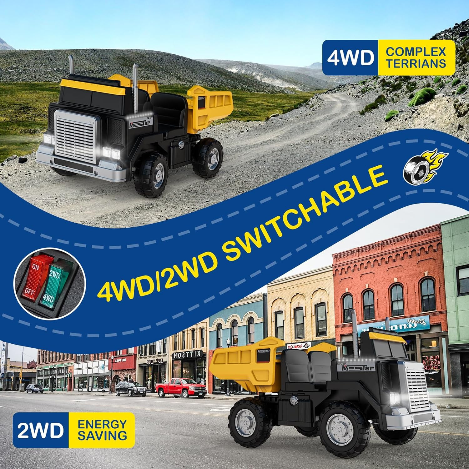 OP60 24V 2-Seater Ride on Dump Truck for Big Kids, 2X200W Powerful Rear Motors,