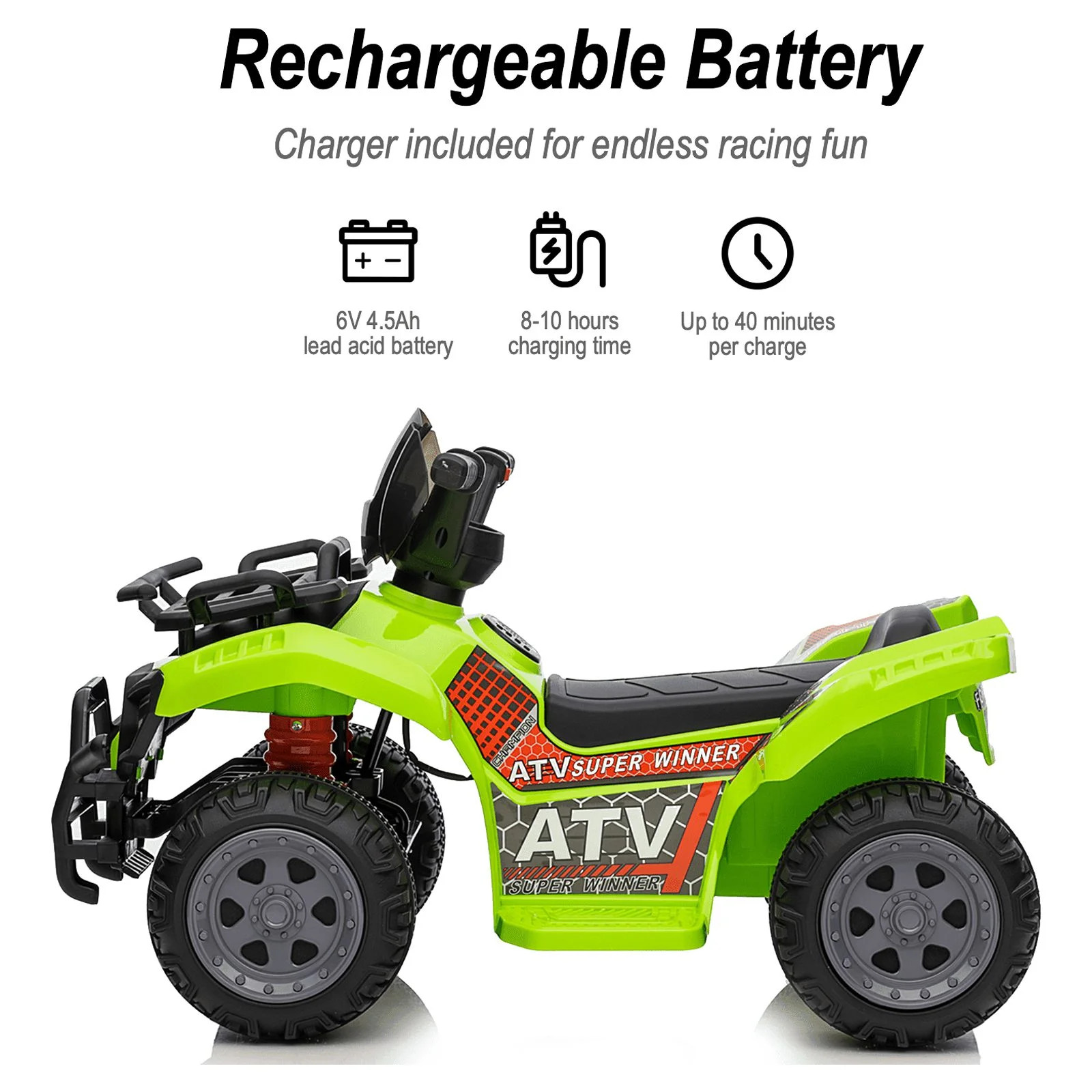 6V Ride-On Toy for Toddlers Kids ATV 4 Wheeler 1-5 Boys & Girls Music Green
