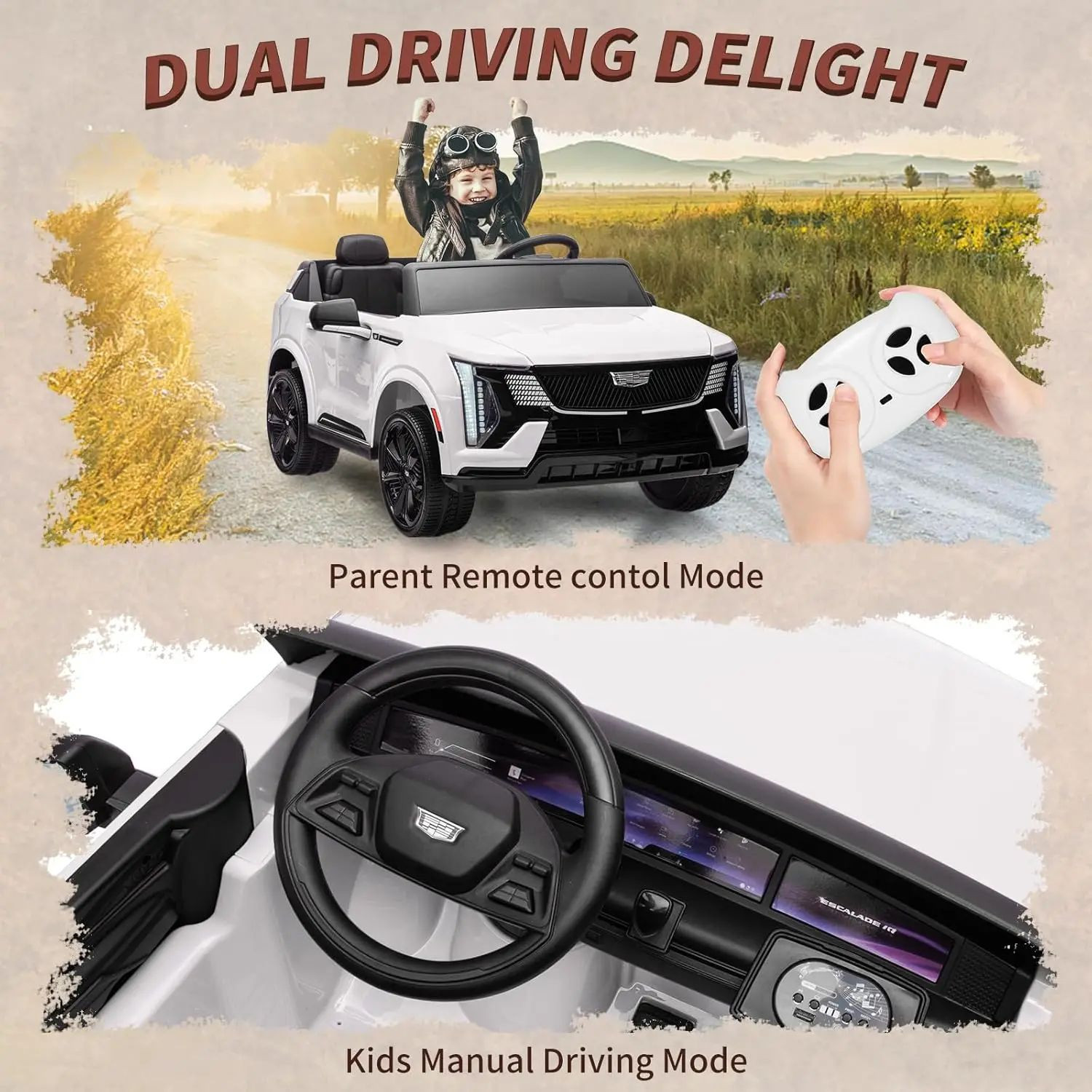 Remote Control Cadillac 24V Ride On Electric Car,2Seater, 4Wheel Shock Absorbers