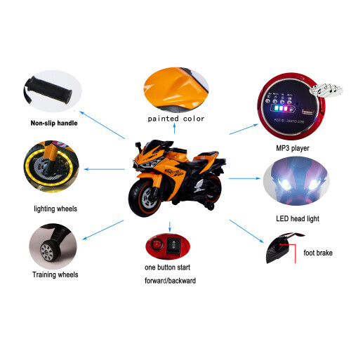 2026 Kids Ride On Dirt Bike 12V Electric Motorcycle Child Training Wheels Orange