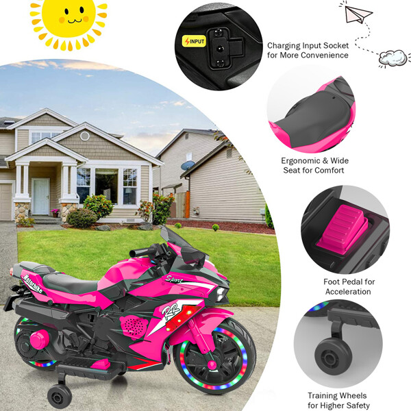 Kids Ride On Dirt Bike 12V Electric Motorcycle Training Wheel Light Music Gift