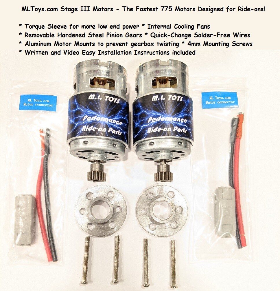 PAIR of MLToys 775 Motors for Power Wheels 19T Jeep Wranglers SPEED TUNED
