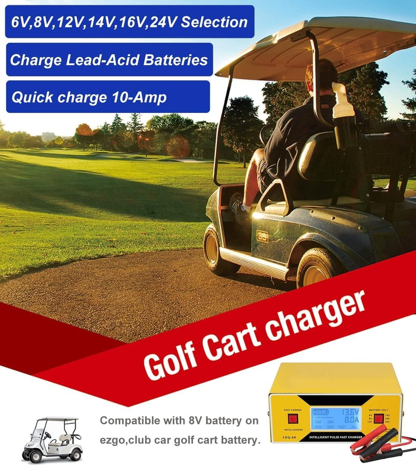 Car Battery Charger Automatic, 6/8/12/14/16/24V Adjustable Voltage Battery Ch…