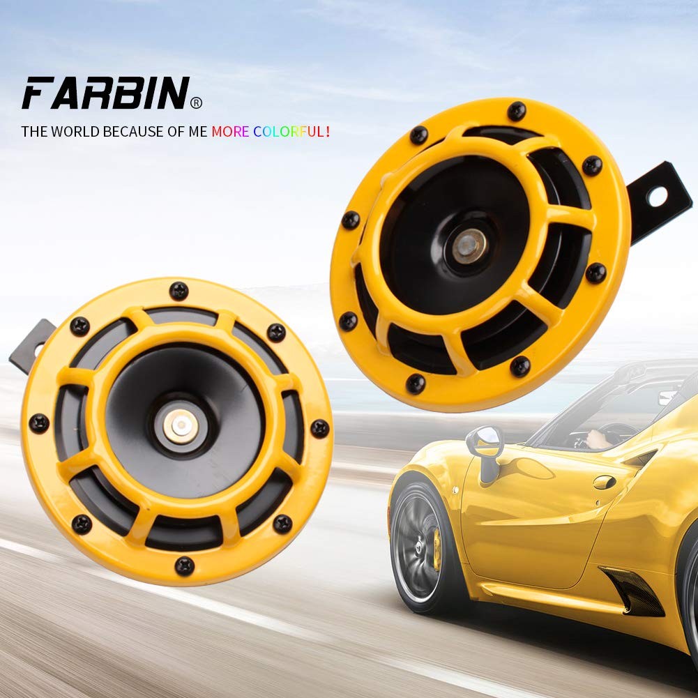 Car Horn Loud 12V High Low Tone Yellow Metal Twin Kit Protective Grill Truck