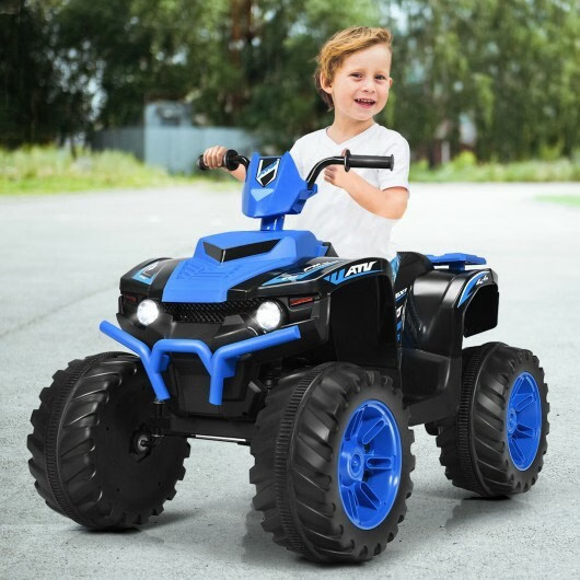 12V Kids Ride on ATV with LED Lights and Treaded Tires and LED lights-Navy – Col