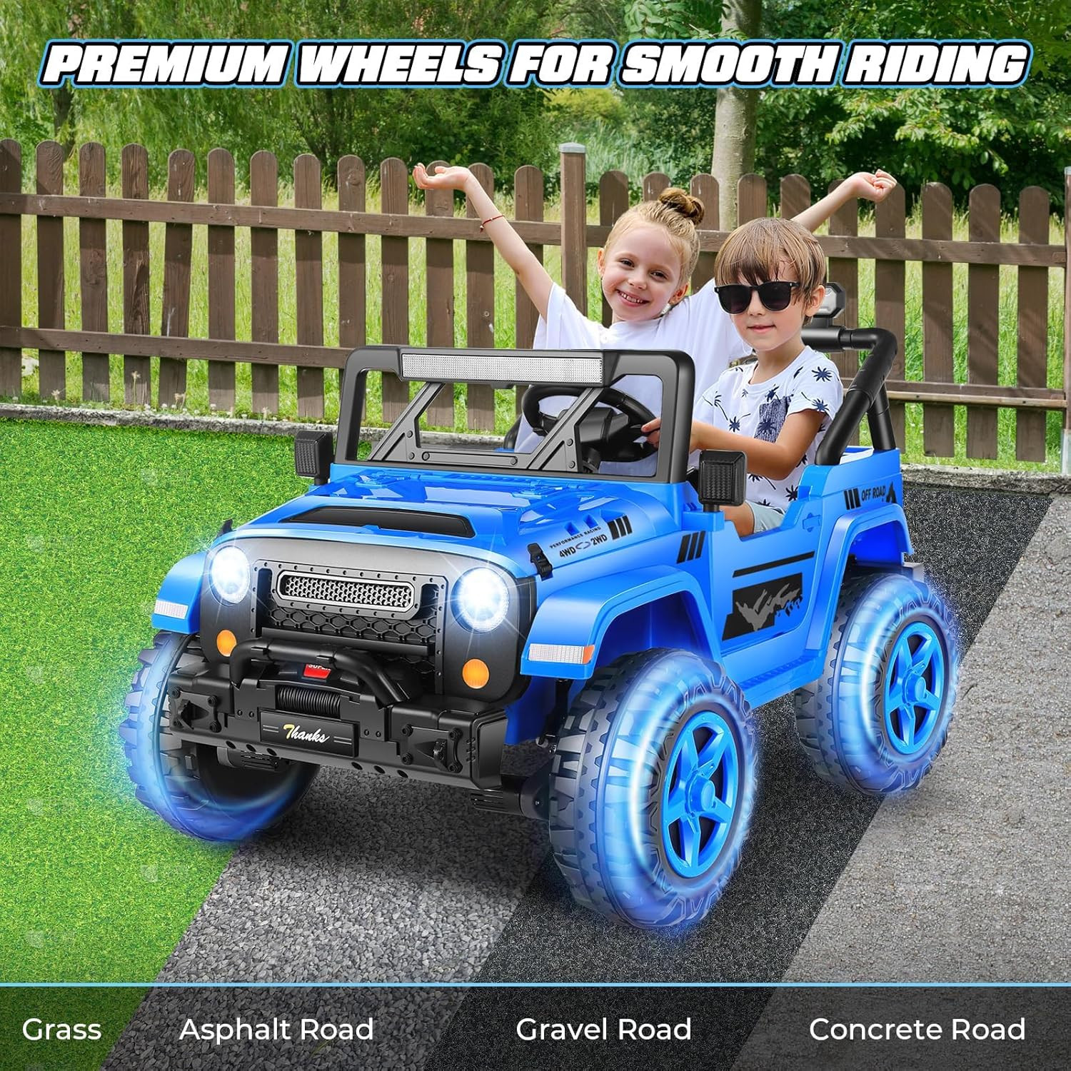 24V Ride on Truck Electric Car W/20 Wide 2 Seater, LED Light and Remote Control
