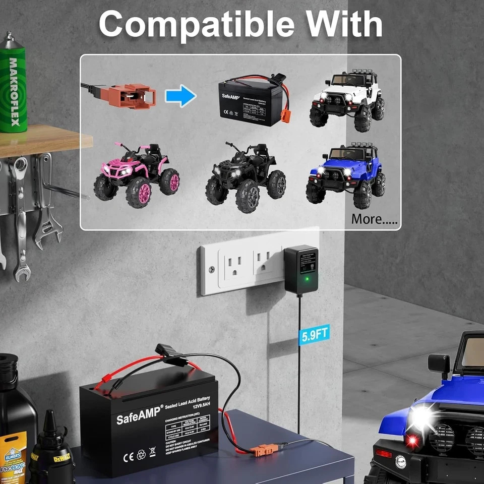 12V Battery Charger for Ride On Toys, Kids Electric Car, SafeAMP, Best…