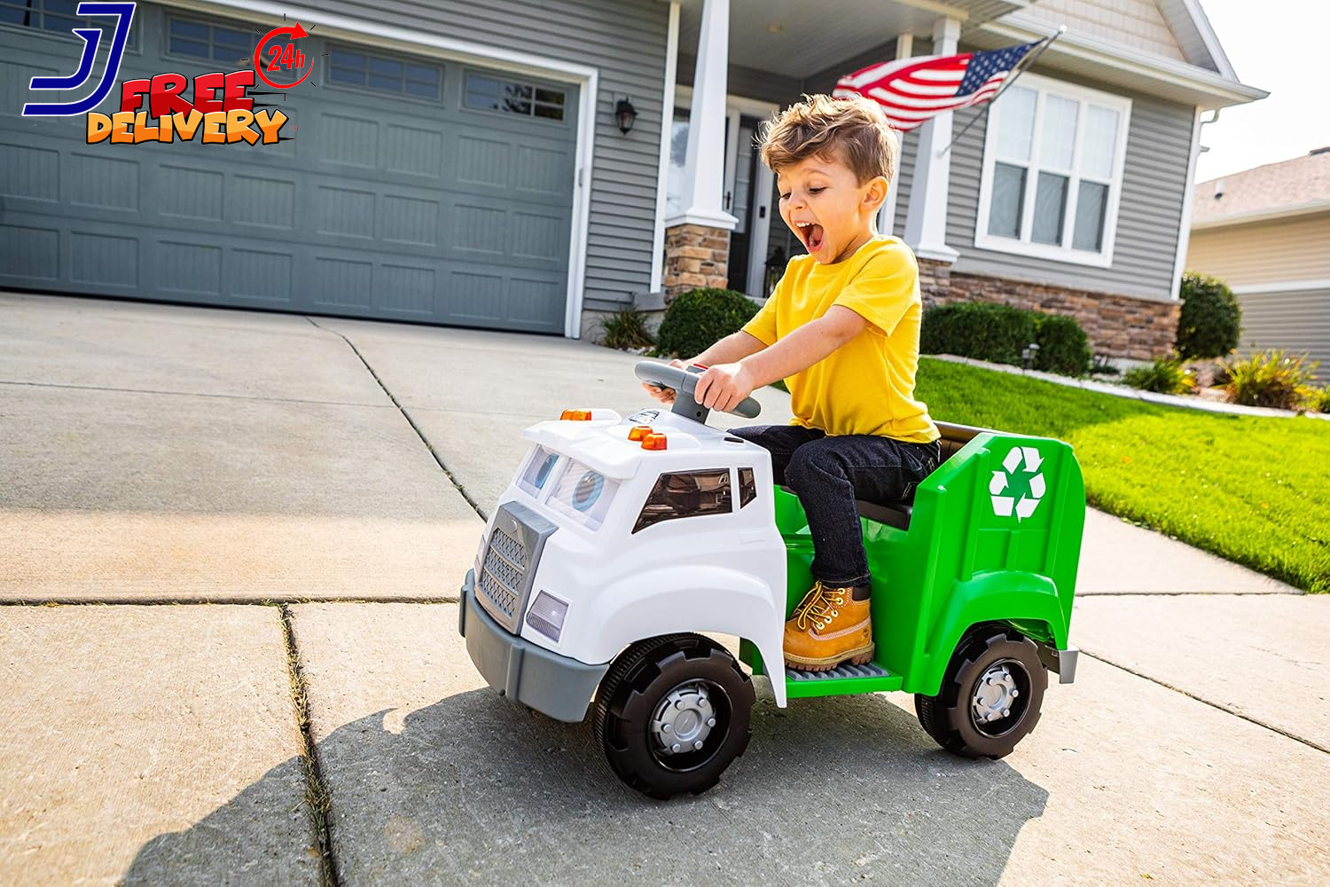 Toddler Recycling Truck 6V Battery Powered Vehicle w/ Sound Effects Ages 1.5+