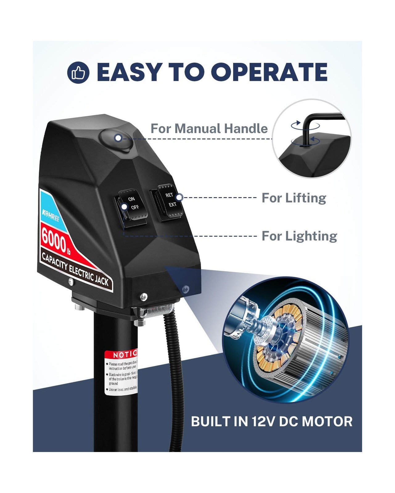 Kohree Electric Trailer Jack 6000 lbs with 7-Way Connector, Heavy Duty RV Ele…