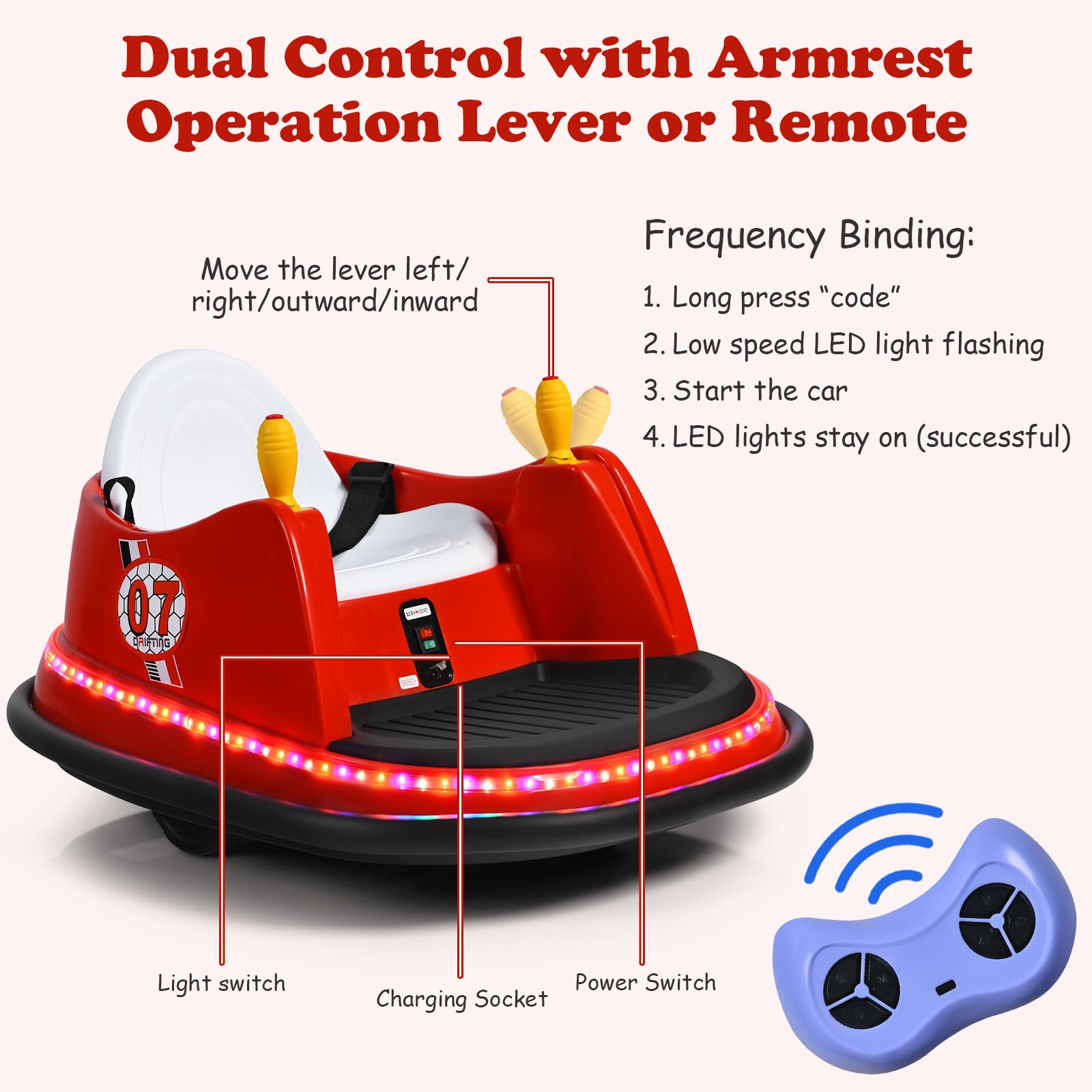 6V Kids Ride On Bumper Car Vehicle 360° Spin Race Toy w/ Remote Control Red