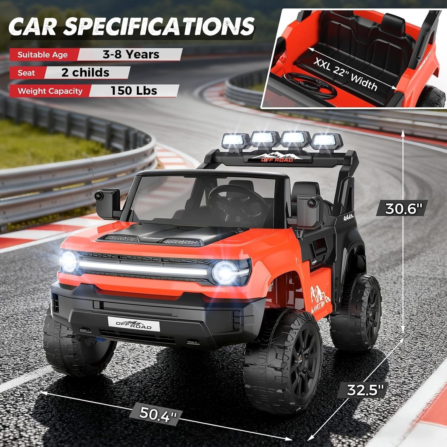 24V Electric Ride on Car for Kids, 4WD/2WD Switchable, LED Light, Back Storage