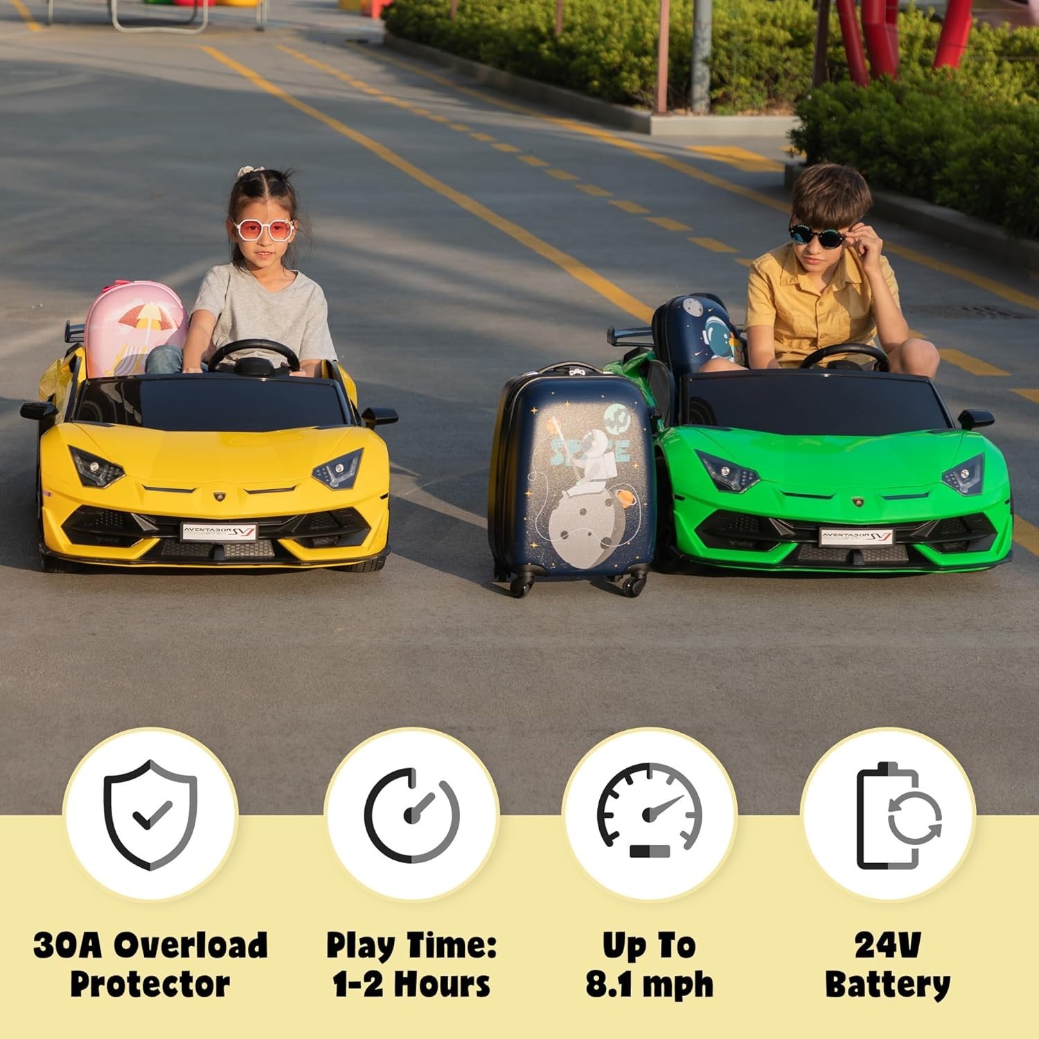 24V Kids Ride On Drift Car 2-Seater High Speed 13km/h Lamborghini w/Remote