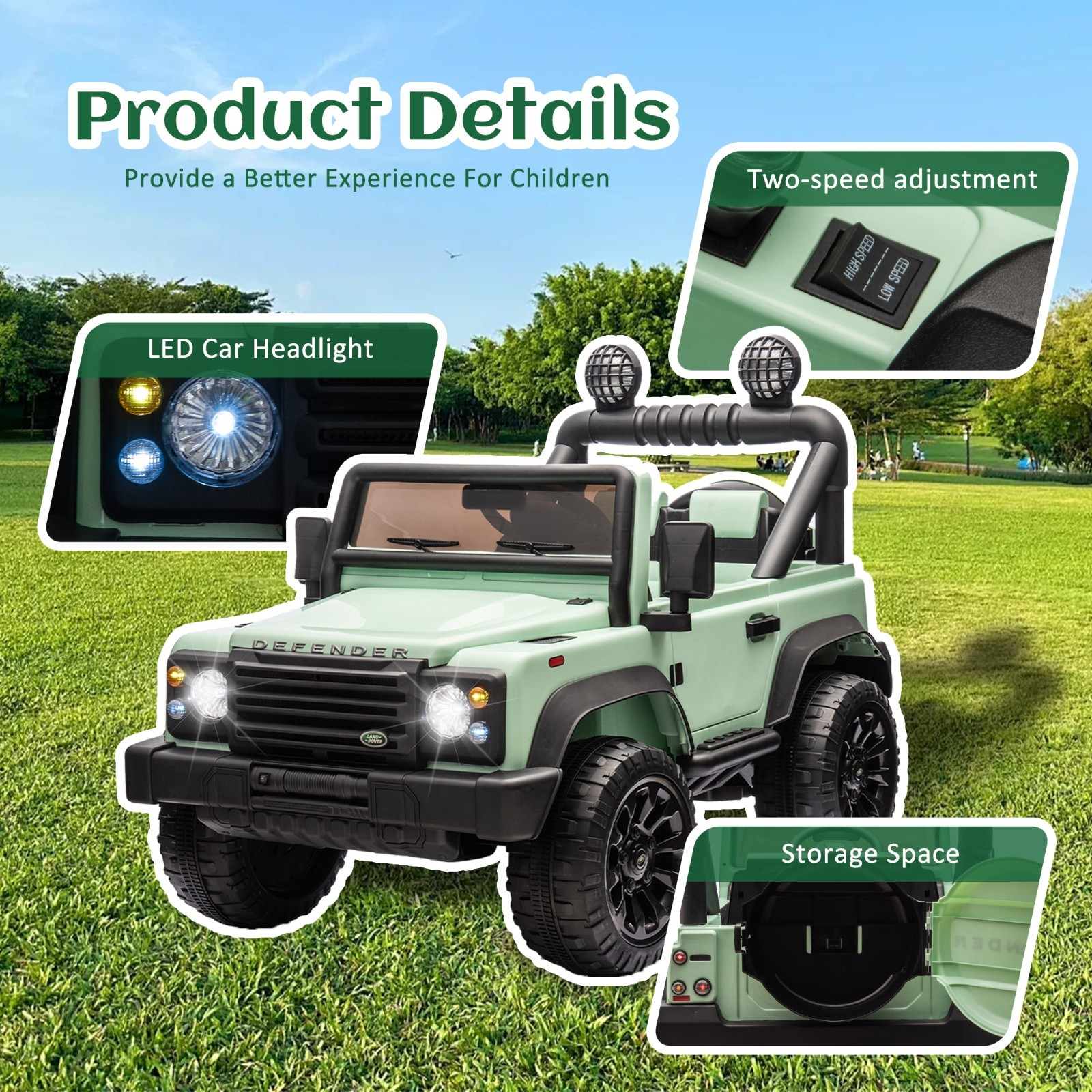 24V Kids Ride On Car Licensed Land Rover Defender w/Remote,ELectric Toys, Green