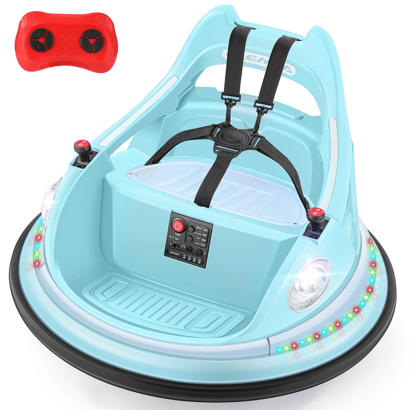 Light Blue Elemara Kids Bumper Car With Music Led Lights Remote Control 66 Lbs