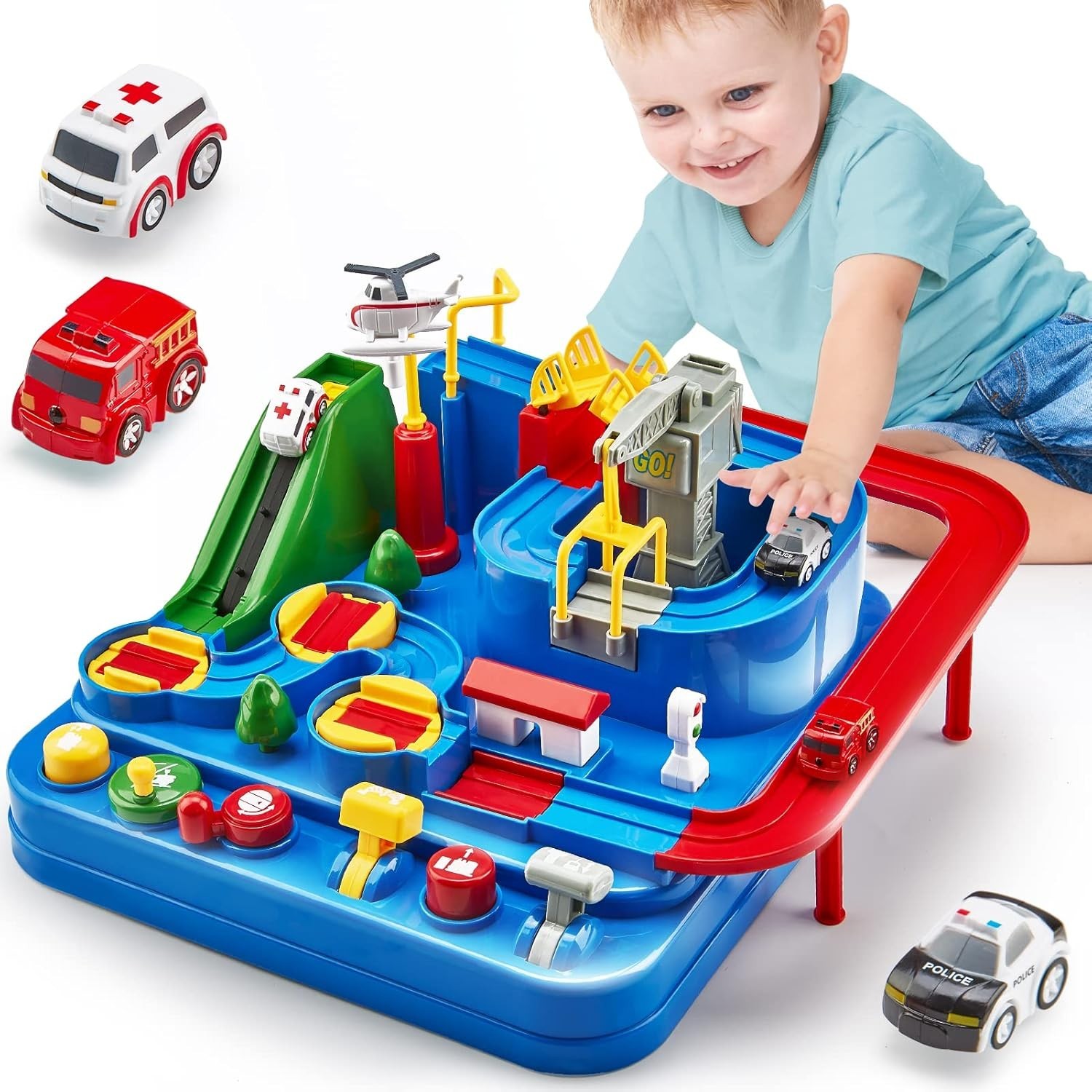 Toys for 3 Year Old Boys – Large Car Race Track for Toddlers 3-5, City Rescue To
