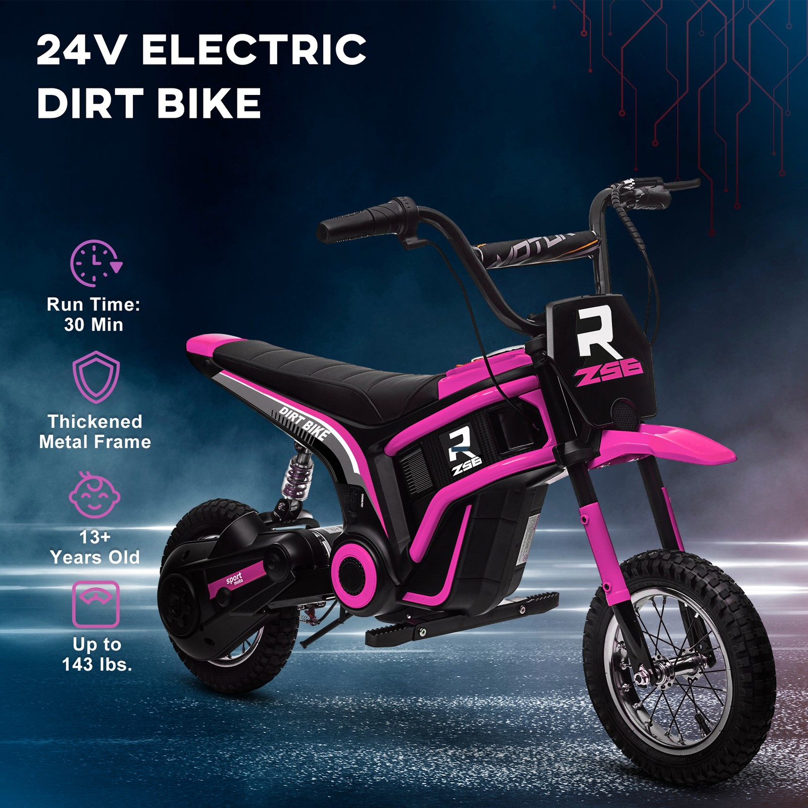 24V 350W 15 MPH Electric Dirt Bike Motorcycle w/ Twist Grip, Pink