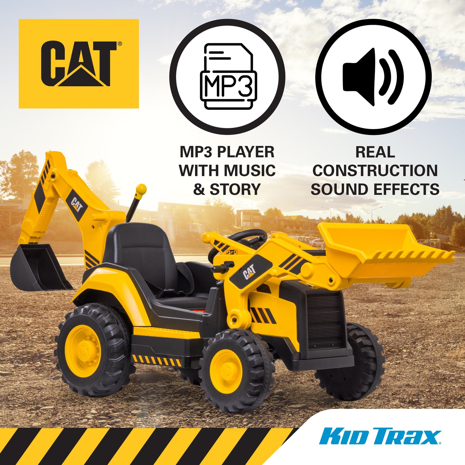 Kids Ride On Toy CAT Excavator Backhoe Front Loader Truck 12V Battery Powered