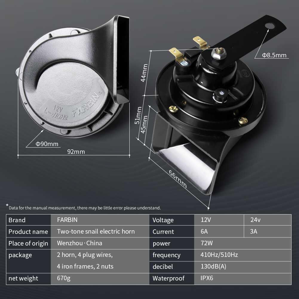 12V Compact Waterproof Snail Horn Kit for Trucks Cars and Motorcycles