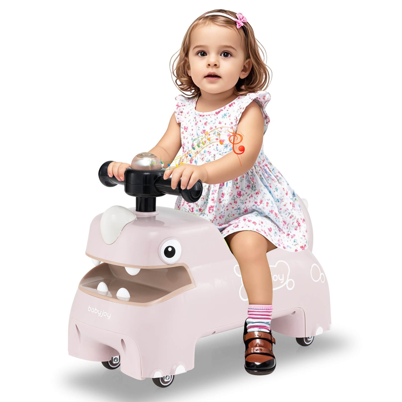Ride on Toy Baby Dinosaur Sliding Car w/ 4 Universal Casters Under-Seat Storage