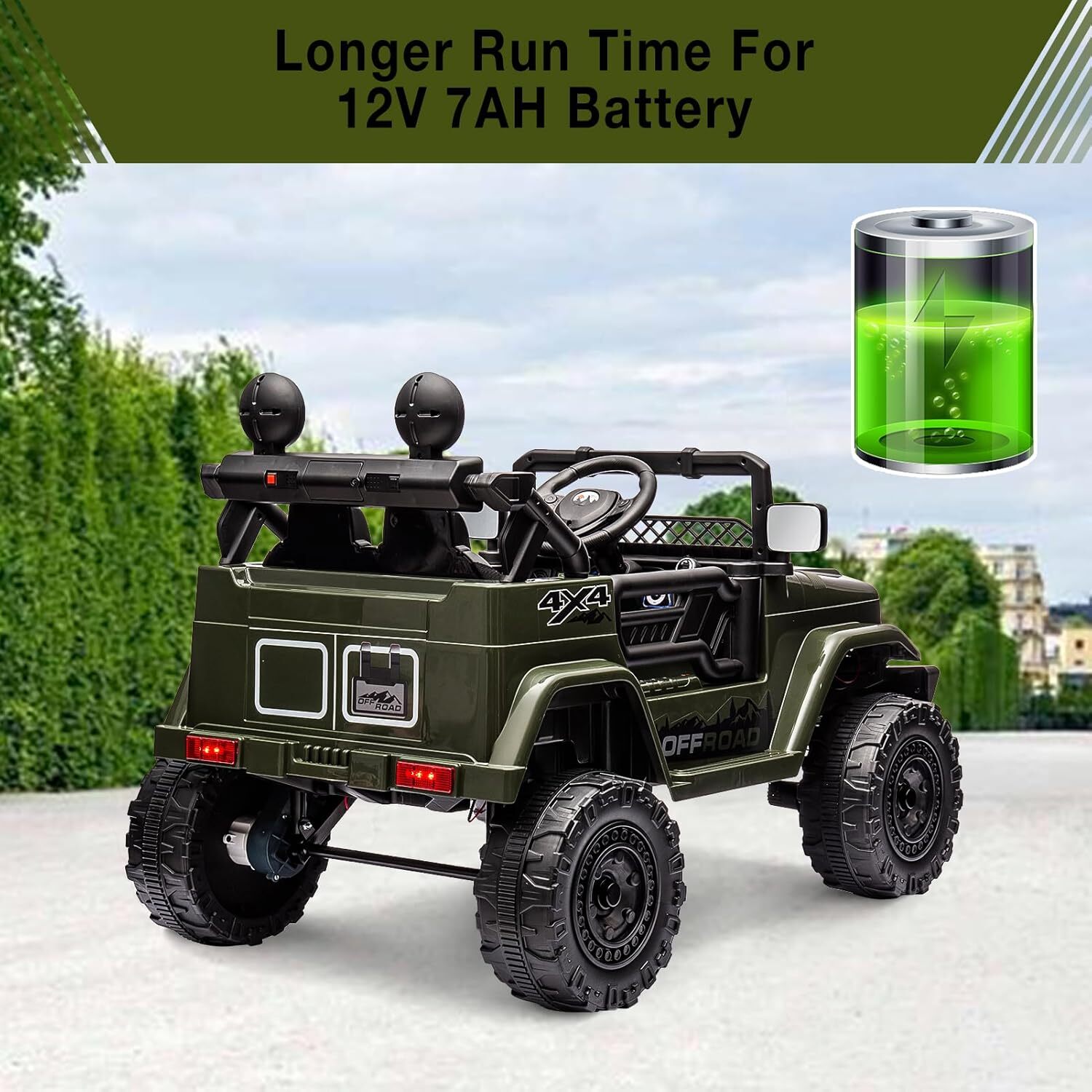 Ride On Car Truck w/Remote Control & Spring Suspension for Kid 3-8 Years Green